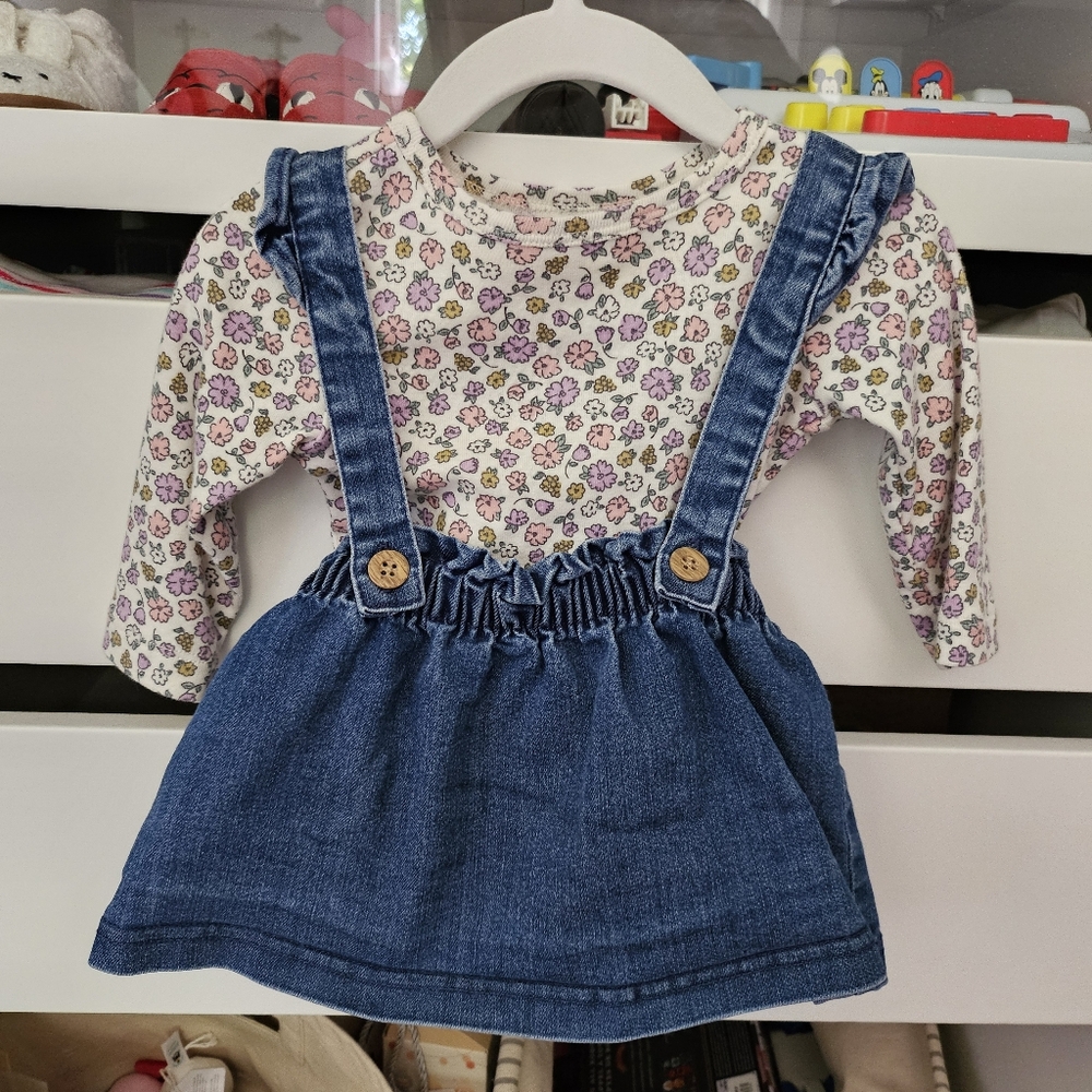 Floral Long Sleeve Top with Denim Skirt